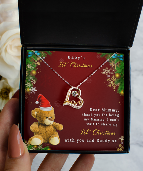 Baby's 1st Christmas - Love Heart Necklace for Mummy, Mommy Gift from Newborn, Mama Christmas Present from Newborn,